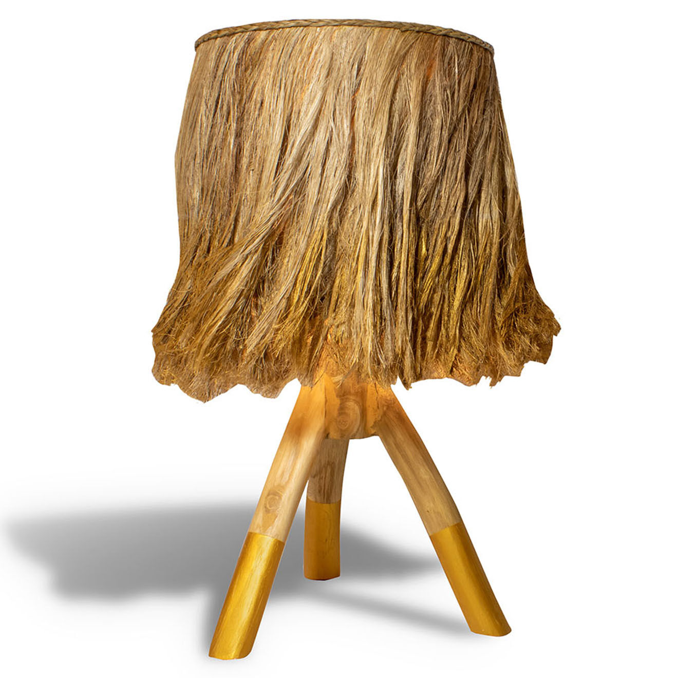Lampe à poser en bois feuille abaca Bilba naturel/noir - D.30x30 cm