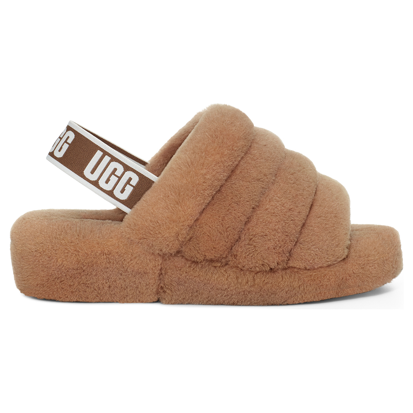 Ugg - Sandales chaussons en Peau de mouton Fluff Yeah camel