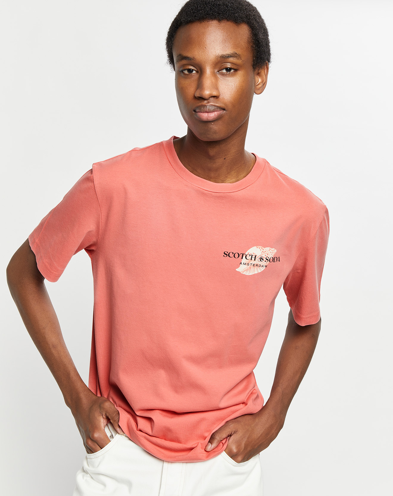 Scotch & Soda - T-Shirt 100% Coton Bio imprimé rose foncé