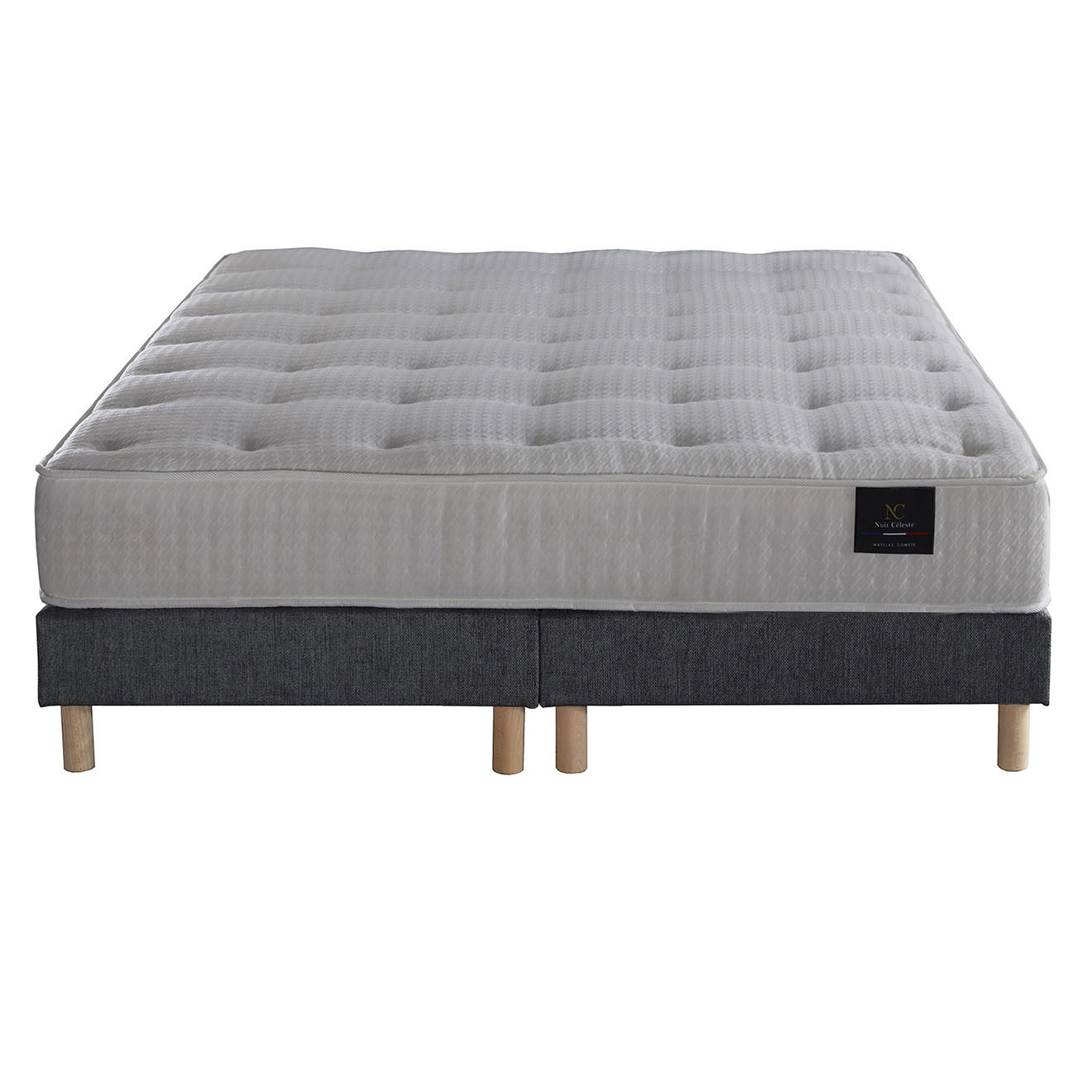 Nuit Céleste - Ensemble 2 Sommiers + Matelas Nova ressorts ensachés Mémoire de forme gris souris - 160x200 cm