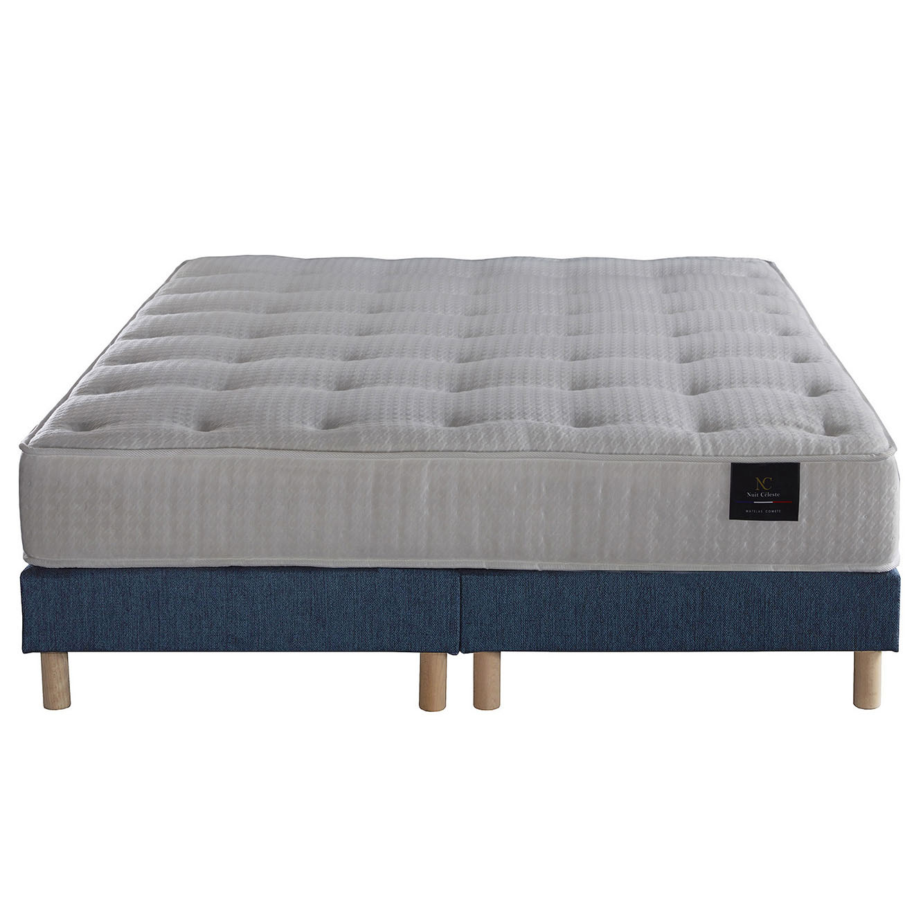 Nuit Céleste - Ensemble 2 Sommiers + Matelas Nova ressorts ensachés Mémoire de forme bleu marine - 160x200 cm