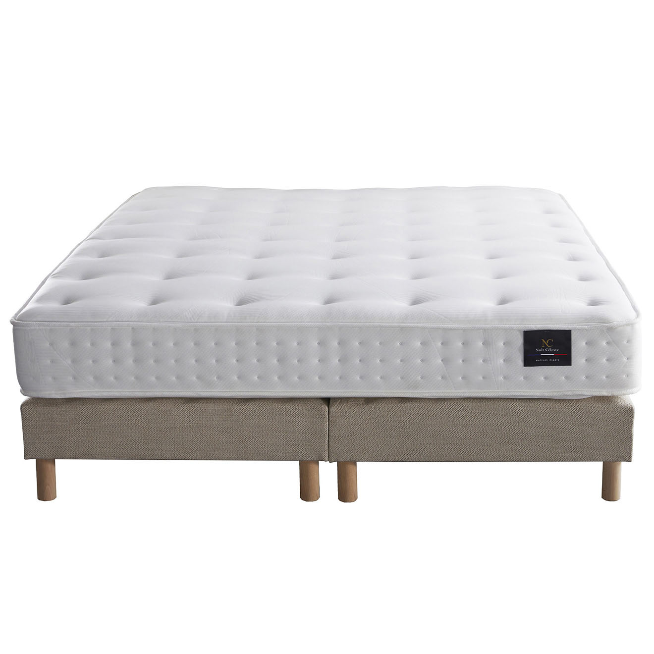 Nuit Céleste - Ensemble 2 Sommiers + Matelas latex naturel Clarté beige - 160x200 cm