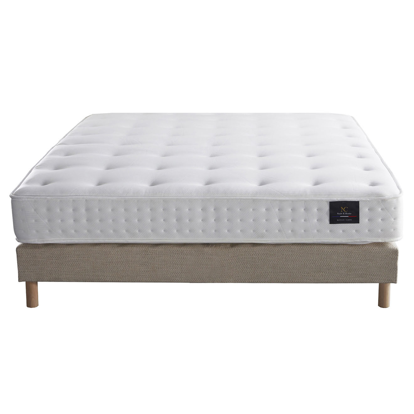 Nuit Céleste - Ensemble Sommier + Matelas latex naturel Clarté beige - 140x190 cm