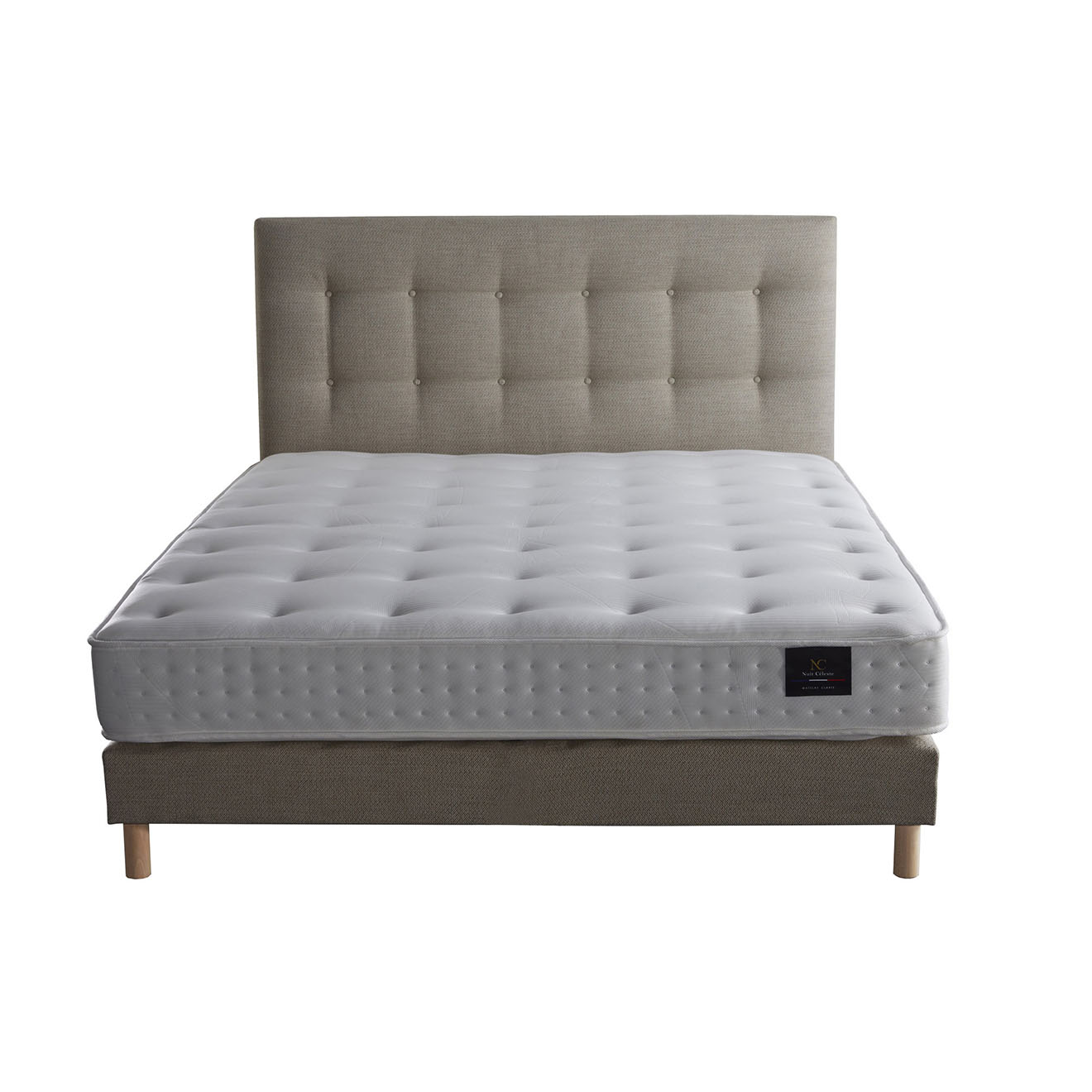 Nuit Céleste - Ensemble Matelas latex naturel Clarté + tête de lit capitonnée beige - 140x190 cm