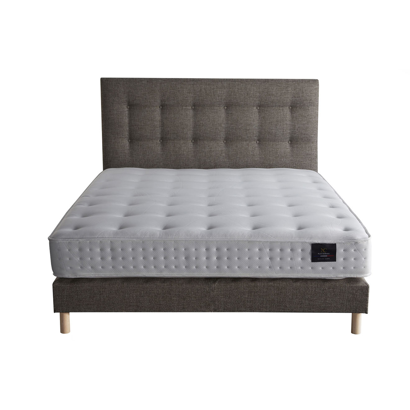 Nuit Céleste - Ensemble Matelas latex naturel Clarté + tête de lit capitonnée camel - 140x190 cm