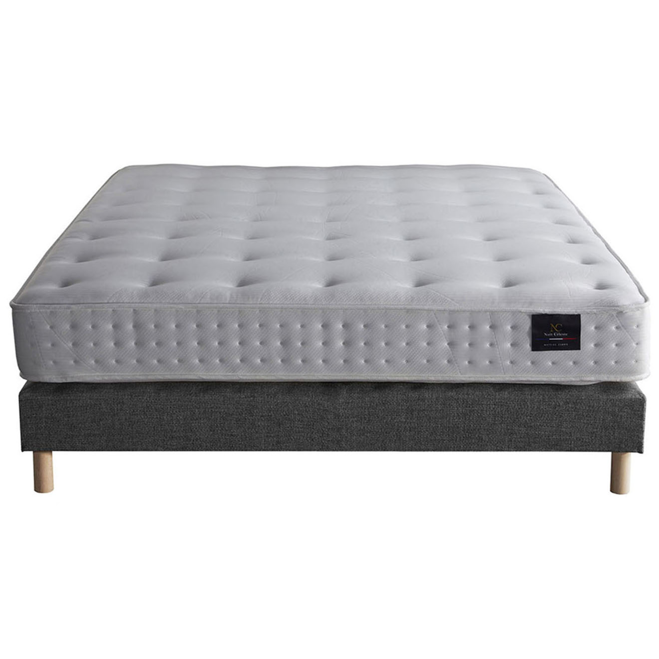 Nuit Céleste - Ensemble Sommier + Matelas latex naturel Clarté gris éléphant - 140x190 cm