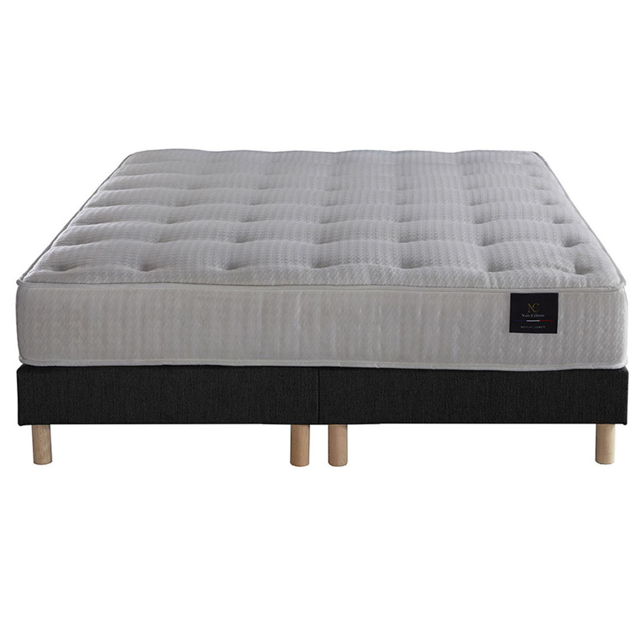 Nuit Céleste - Ensemble 2 Sommiers + Matelas Nova ressorts ensachés Mémoire de forme anthracite - 160x200 cm