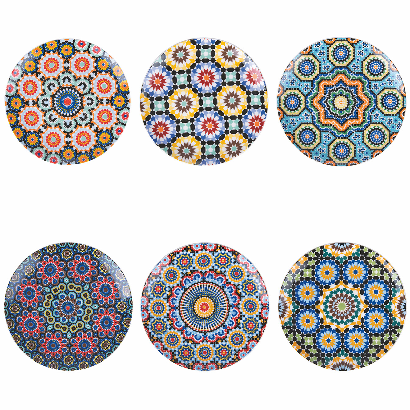 Villa d'Este - 6 Assiettes à dessert en Porcelaine Marrakech multicolores - D.19 cm