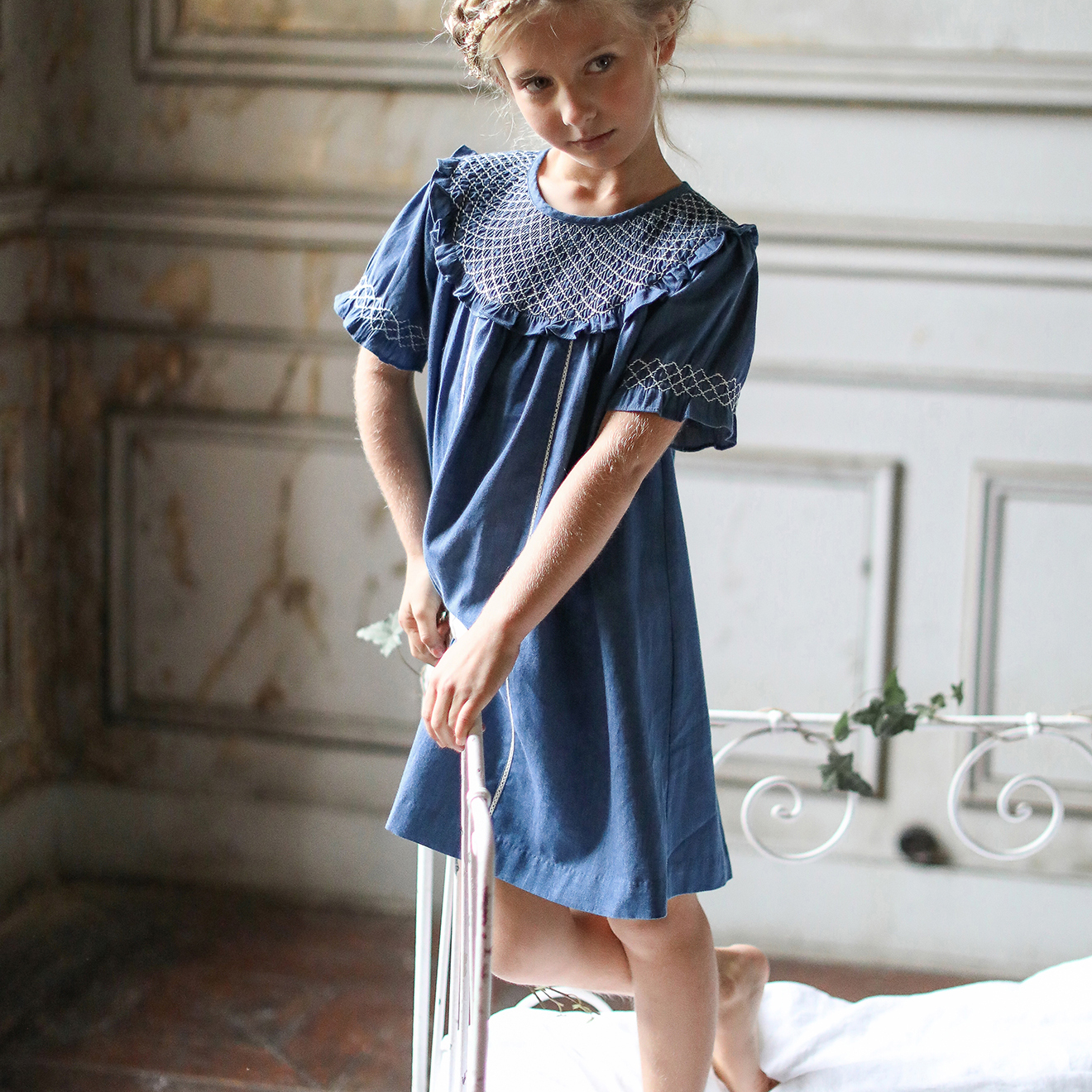 Robe smockée en Coton bleue - Vente Privée Cyrillus - BAZARCHIC