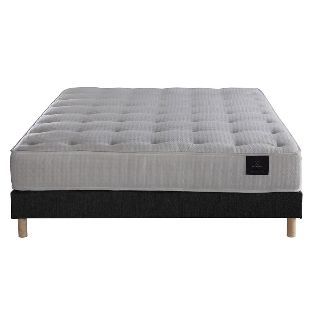 Nuit Céleste - Ensemble Comète Matelas ressorts ensachés + Sommier gris anthracite - 140x190 cm