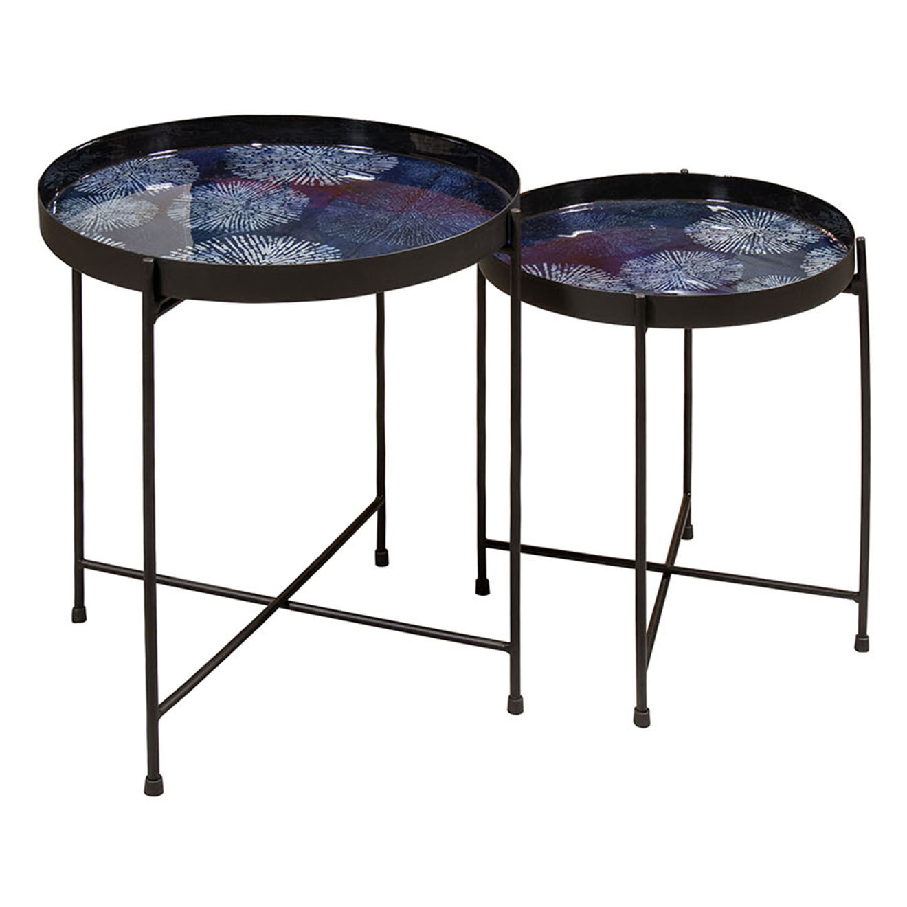 now's home - 2 tables d'appoint en métal avec plateau émaillé gela bleu/noir
