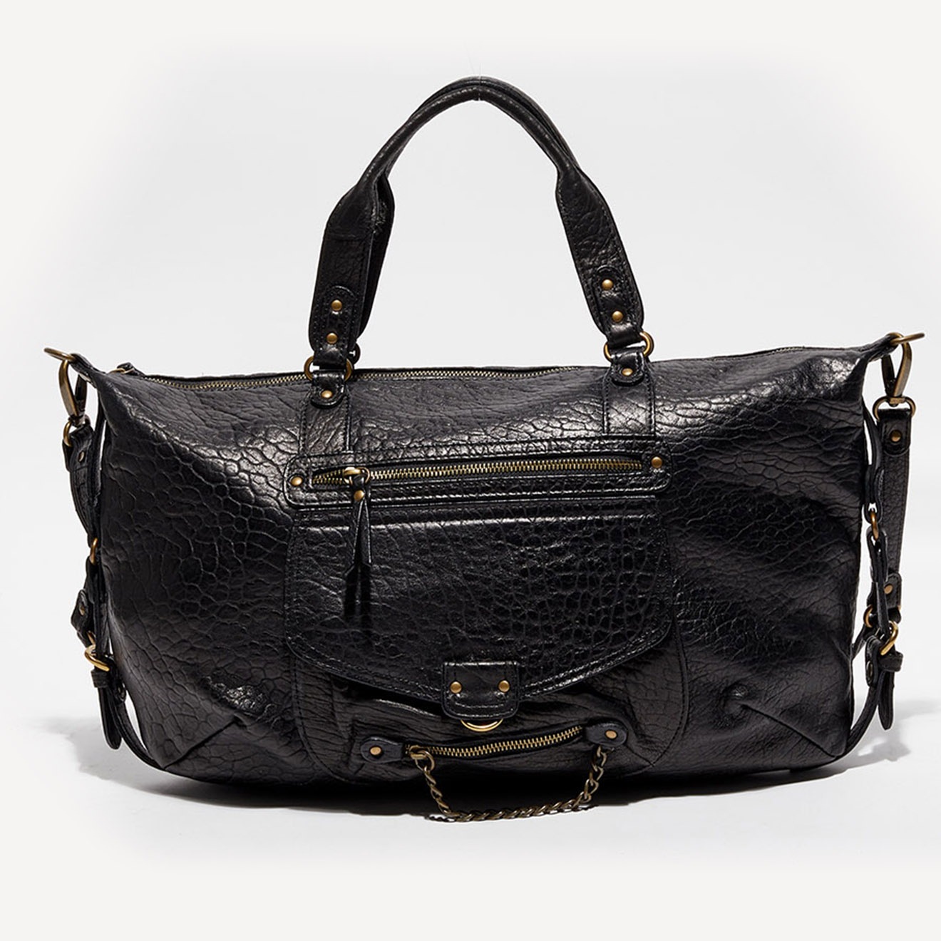 ABACO PARIS  - Sac &agrave; main en Cuir d'Agneau Odelia noir - 40x27x12 cm 