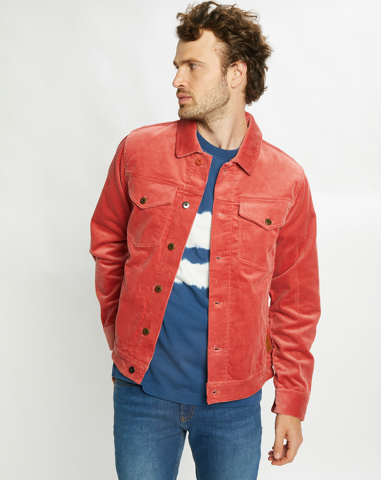 Scotch & Soda - Veste Trucker en Velours Côtelé rouge