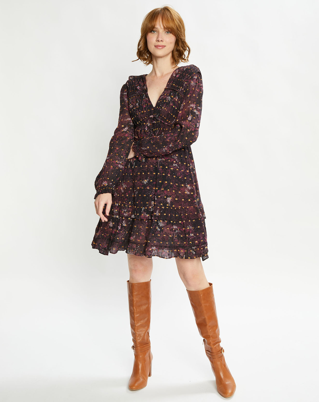 Scotch & Soda - Robe Evasée Lurex col V noir/rose