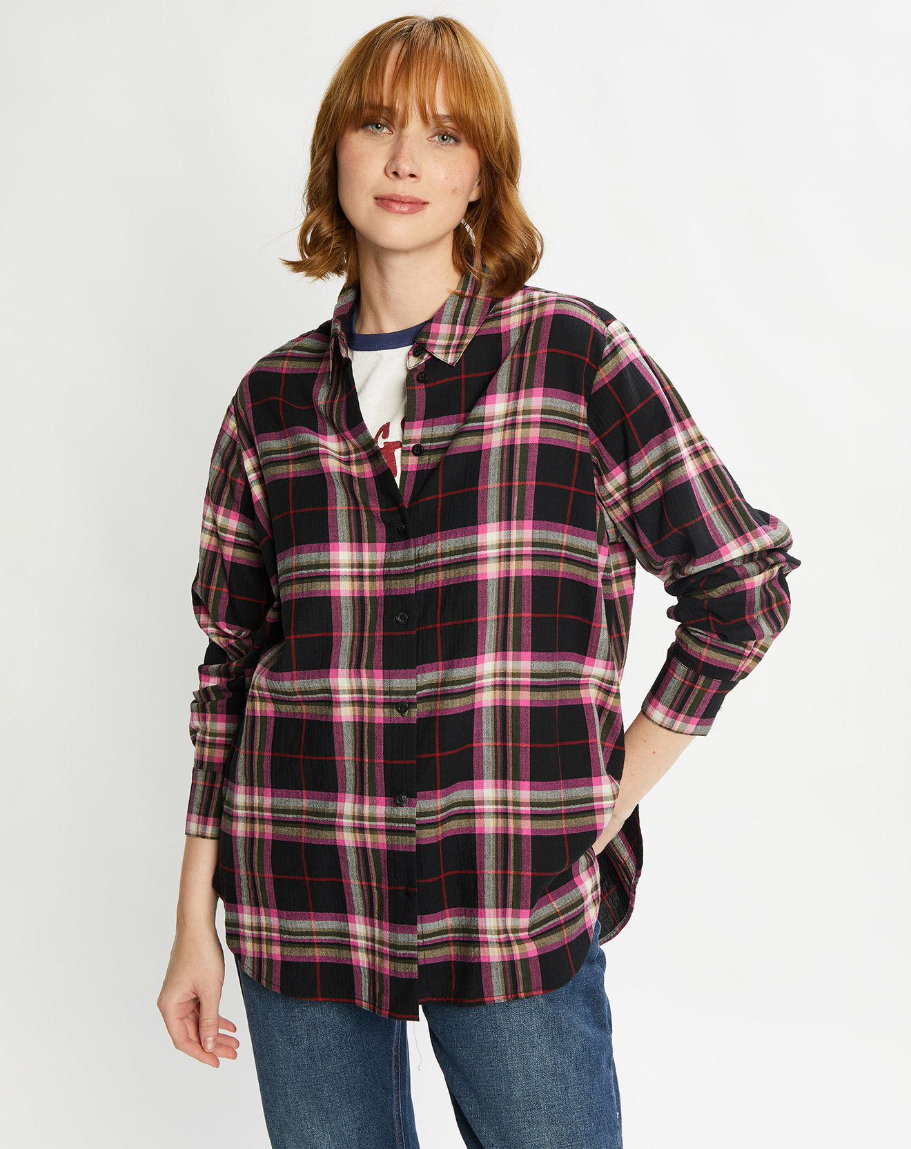 Scotch & Soda - Chemise Oversize à carreaux noir/rose