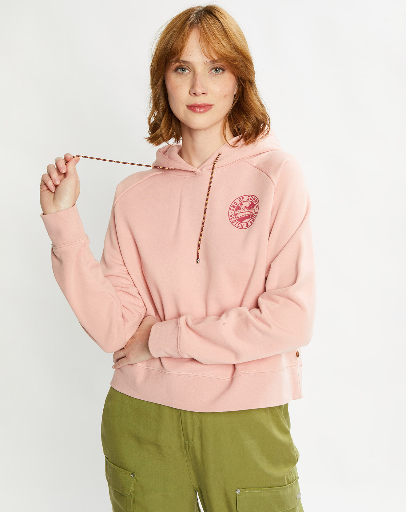 Scotch & Soda - Sweat à capuche en Coton Bio mélangé Raglan rose