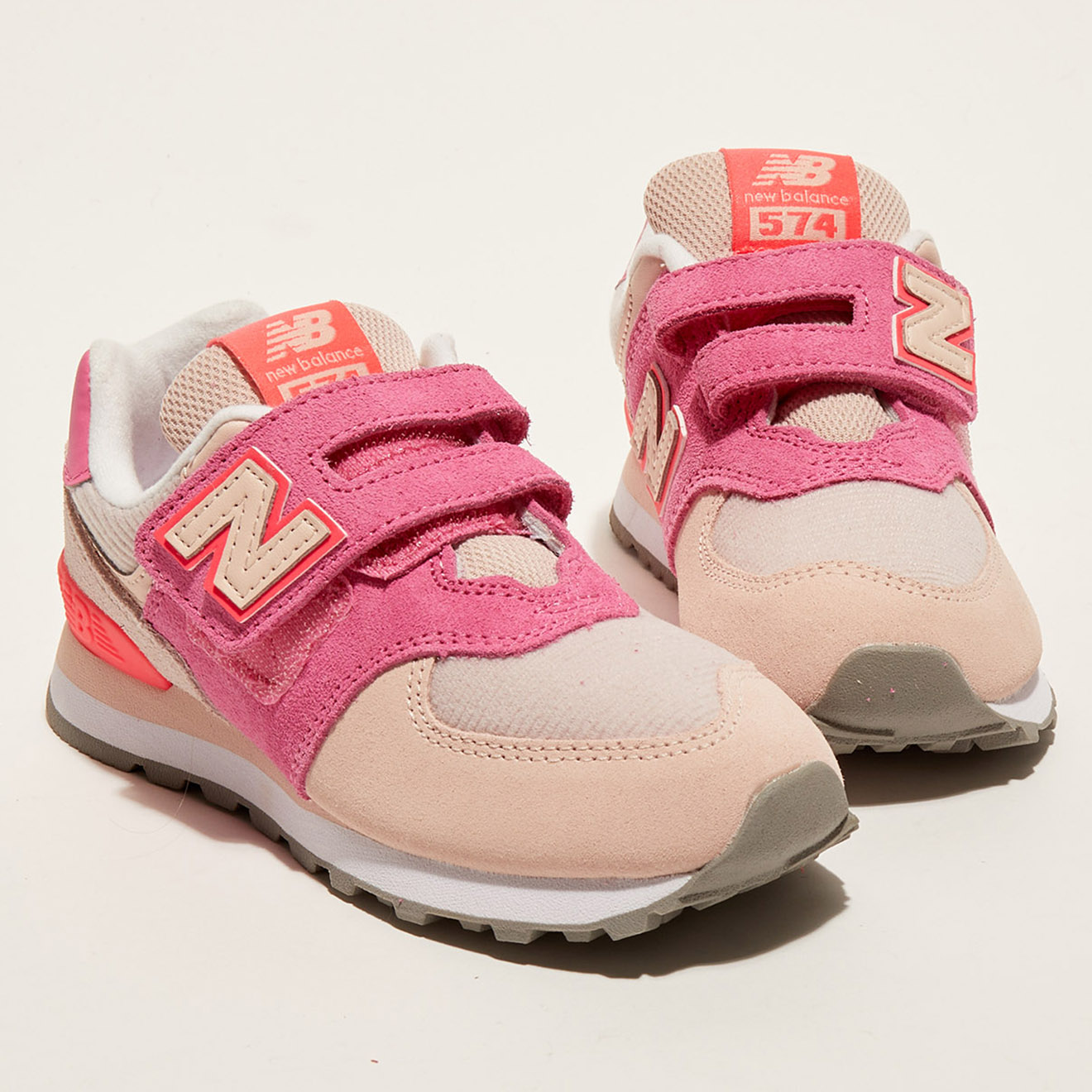 New Balance - Baskets 574 en Cuir & Toile Velcro roses