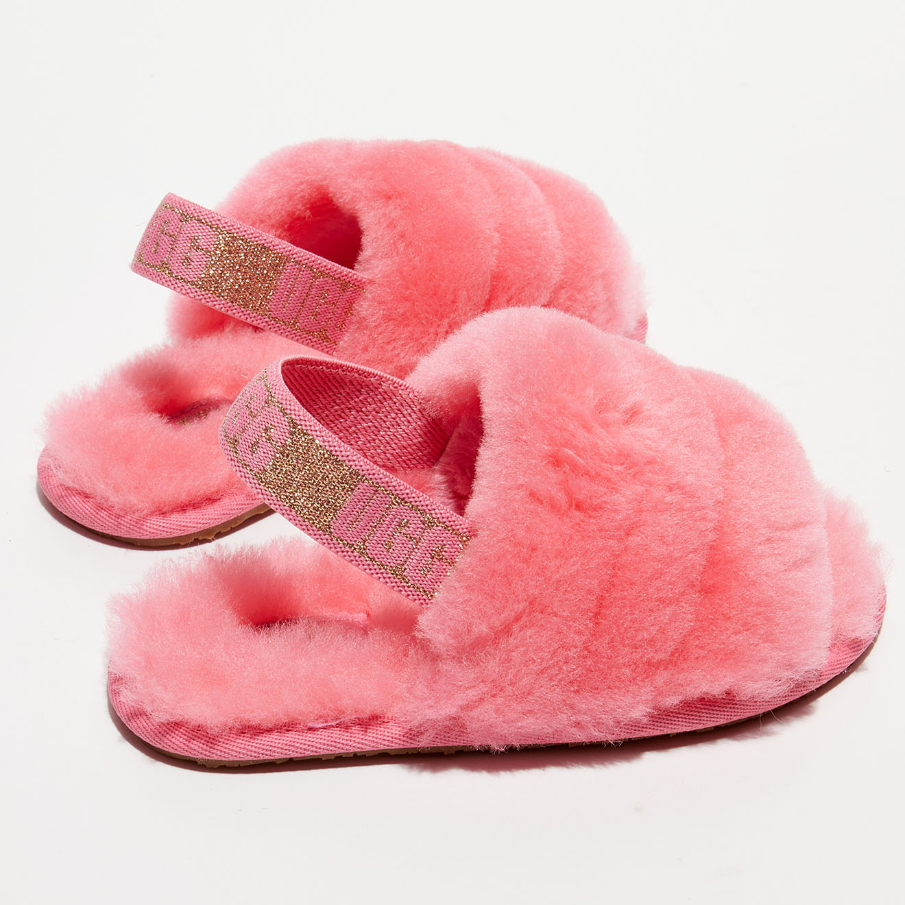 Ugg - Sandales chaussons en Peau de Mouton Fluff Yeah Slide roses