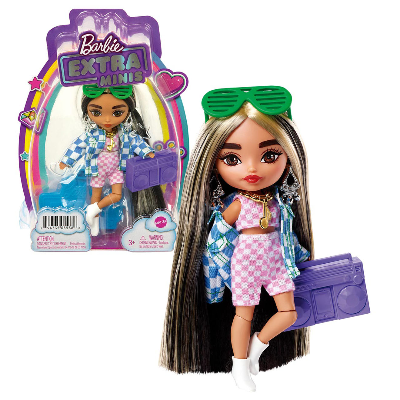 Mattel - Poupée Barbie Extra Mini tenue à carreaux - 3 ans et +