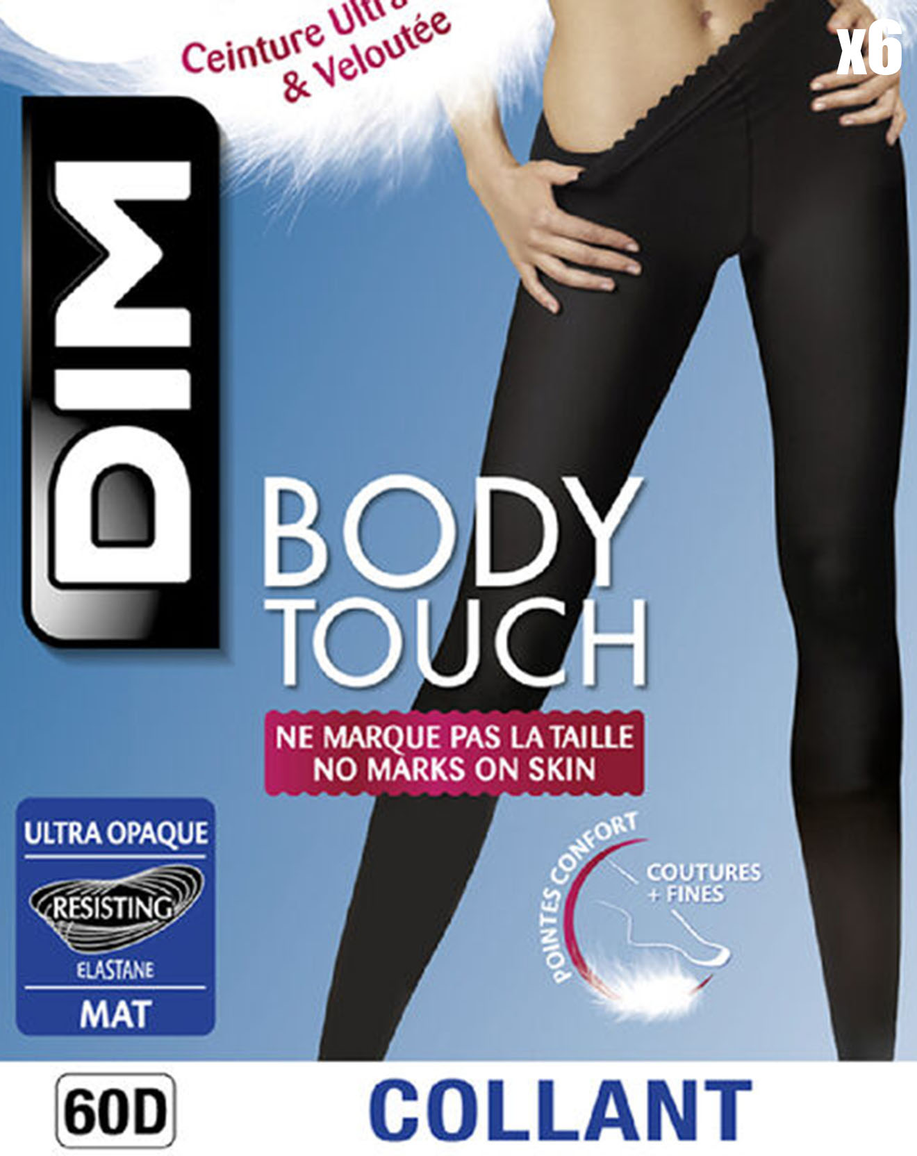 Dim - 6 Collants Body Touch Ultra Opaque 60 deniers noirs