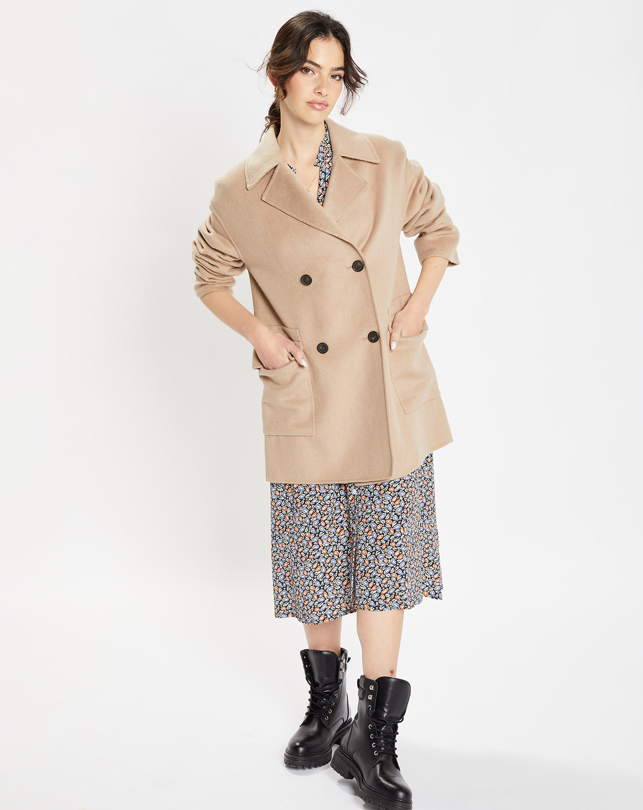 Jodhpur - Manteau caban en Laine Aglae beige foncé