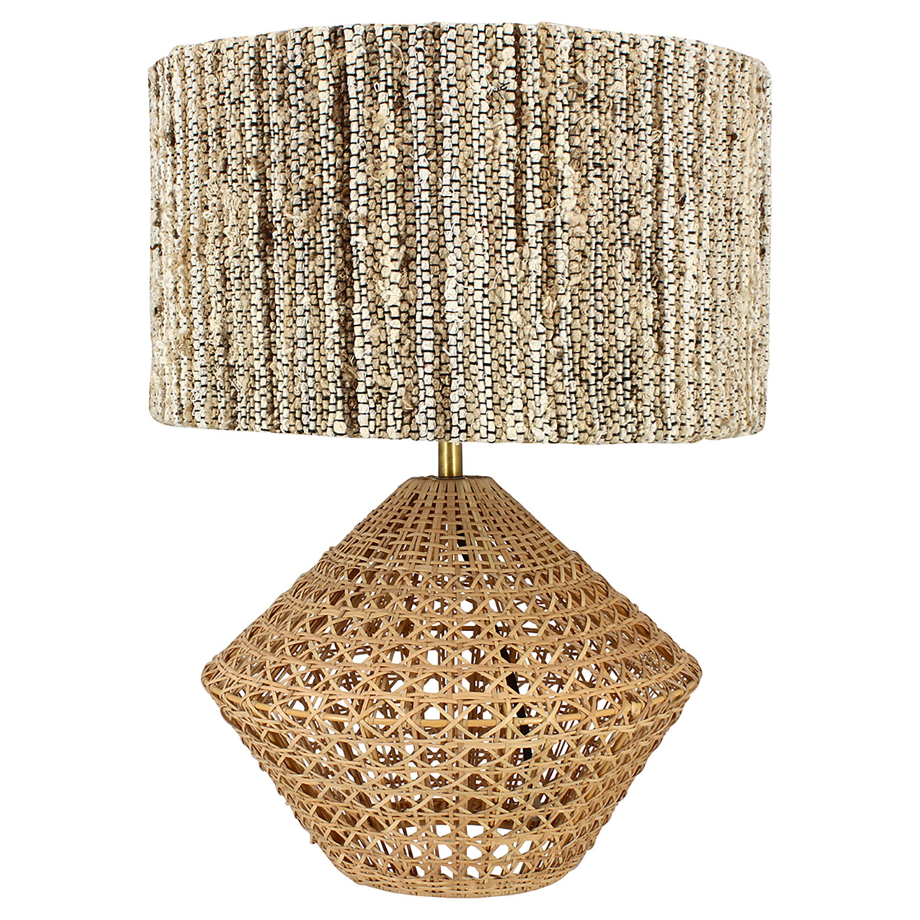 Now's home - Lampe à poser en Rotin & Tweed fait main Lina naturelle - 36x36x48.5 cm