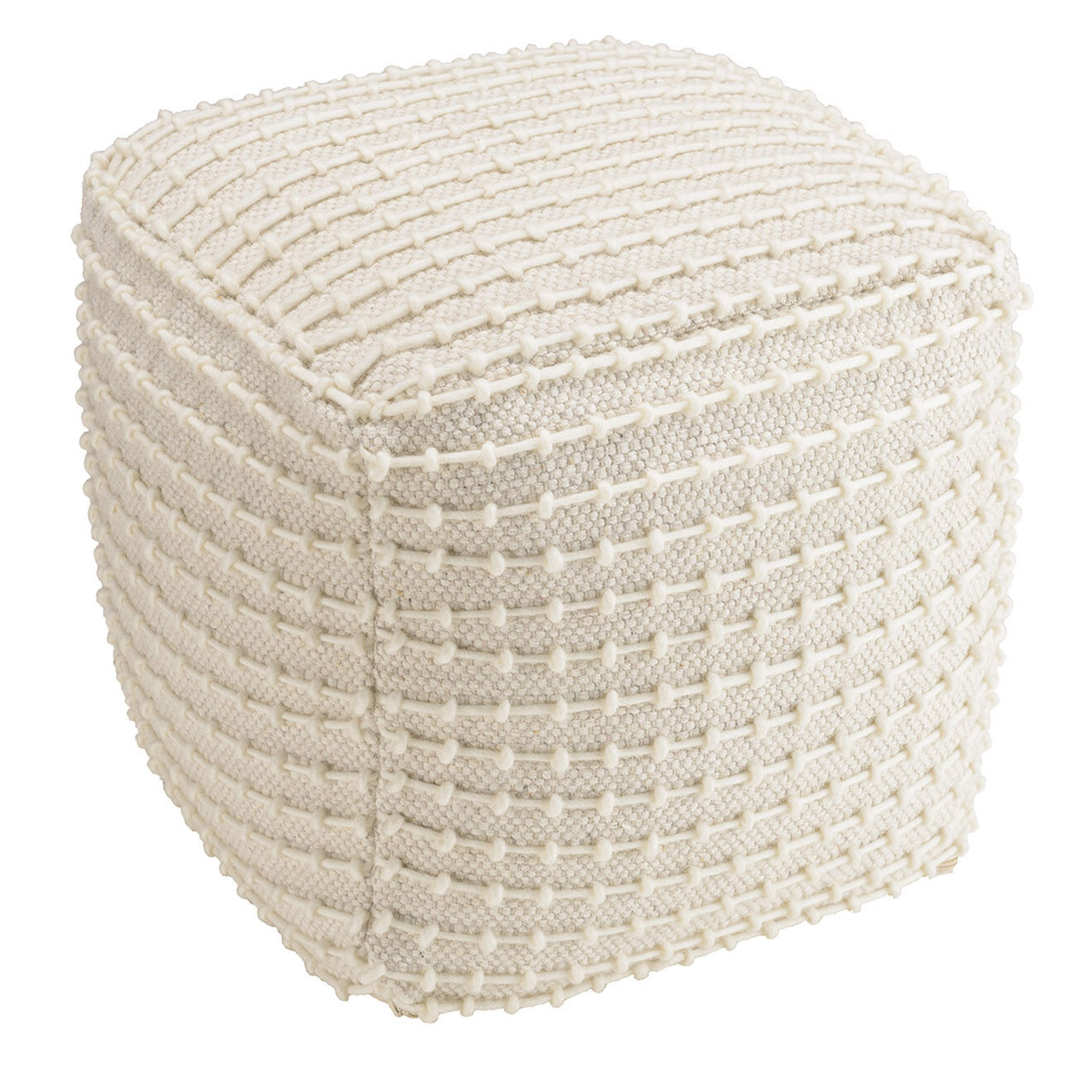 macabane - pouf carré en laine texturée sacha ivoire - 50x50x46 cm