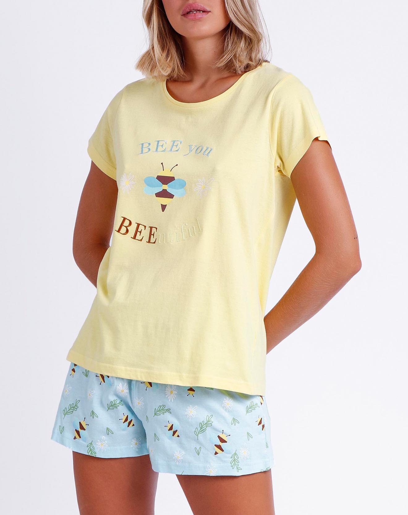admas - pyjama t-shirt & short aaliyah jaune/bleu