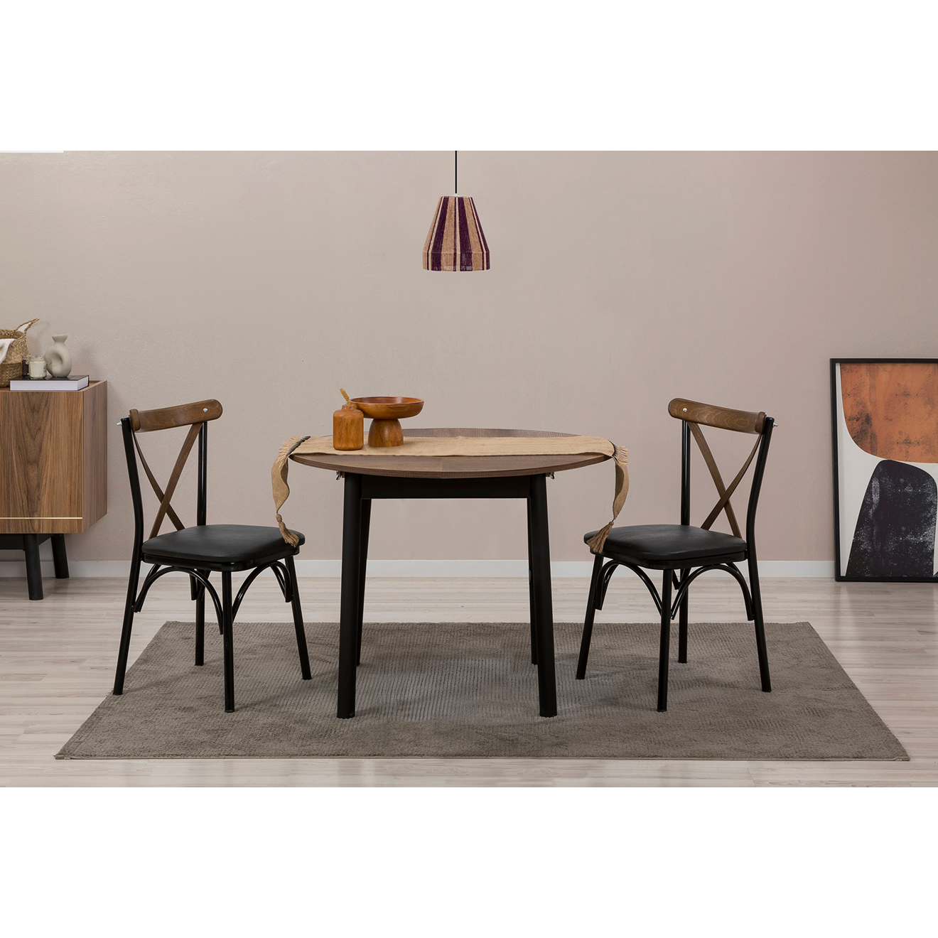 Wooden Art - Table extensible + 2 Chaises Oliver noir/noyer