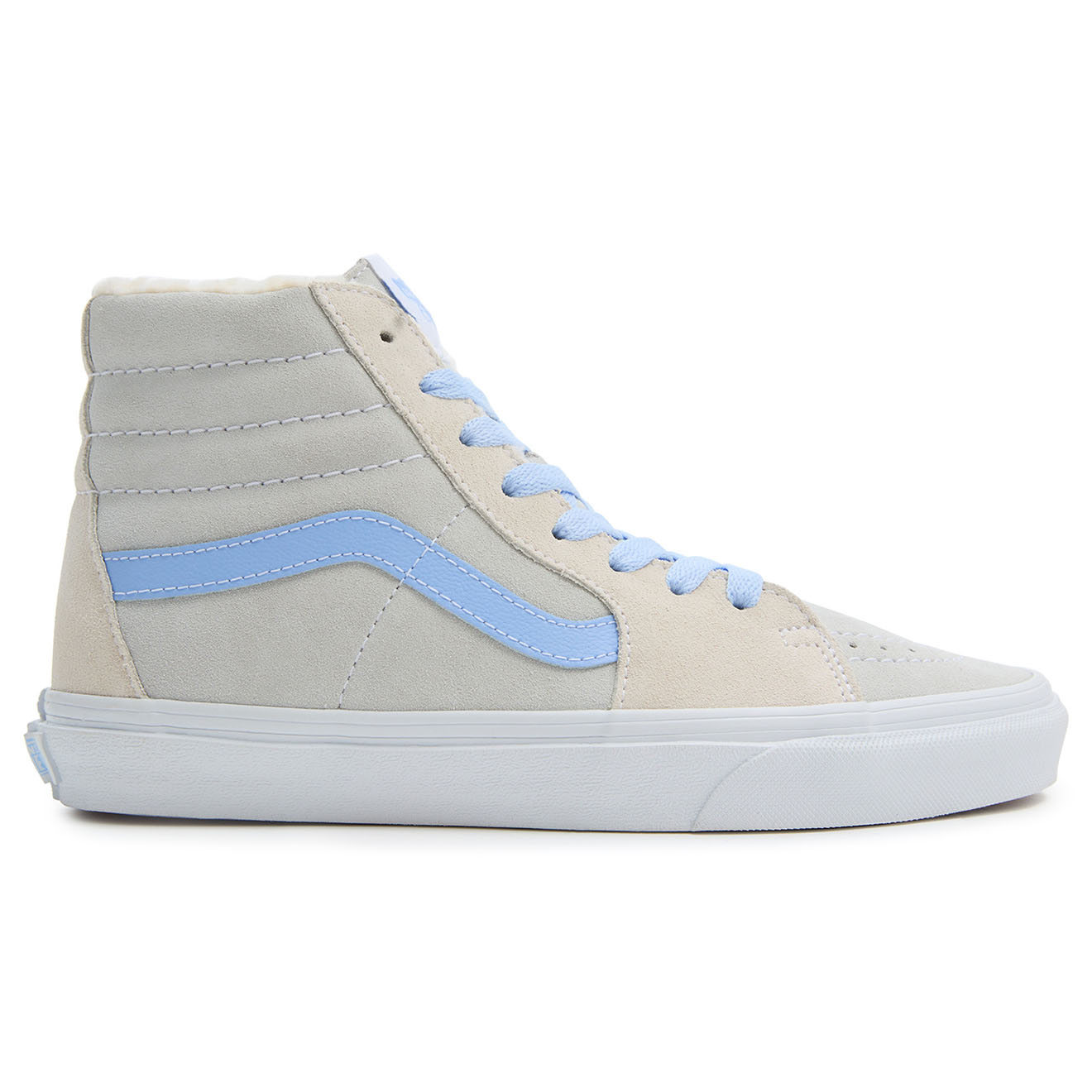 Vans - Baskets en Velours de Cuir SK8-Hi fourrées crème/bleu