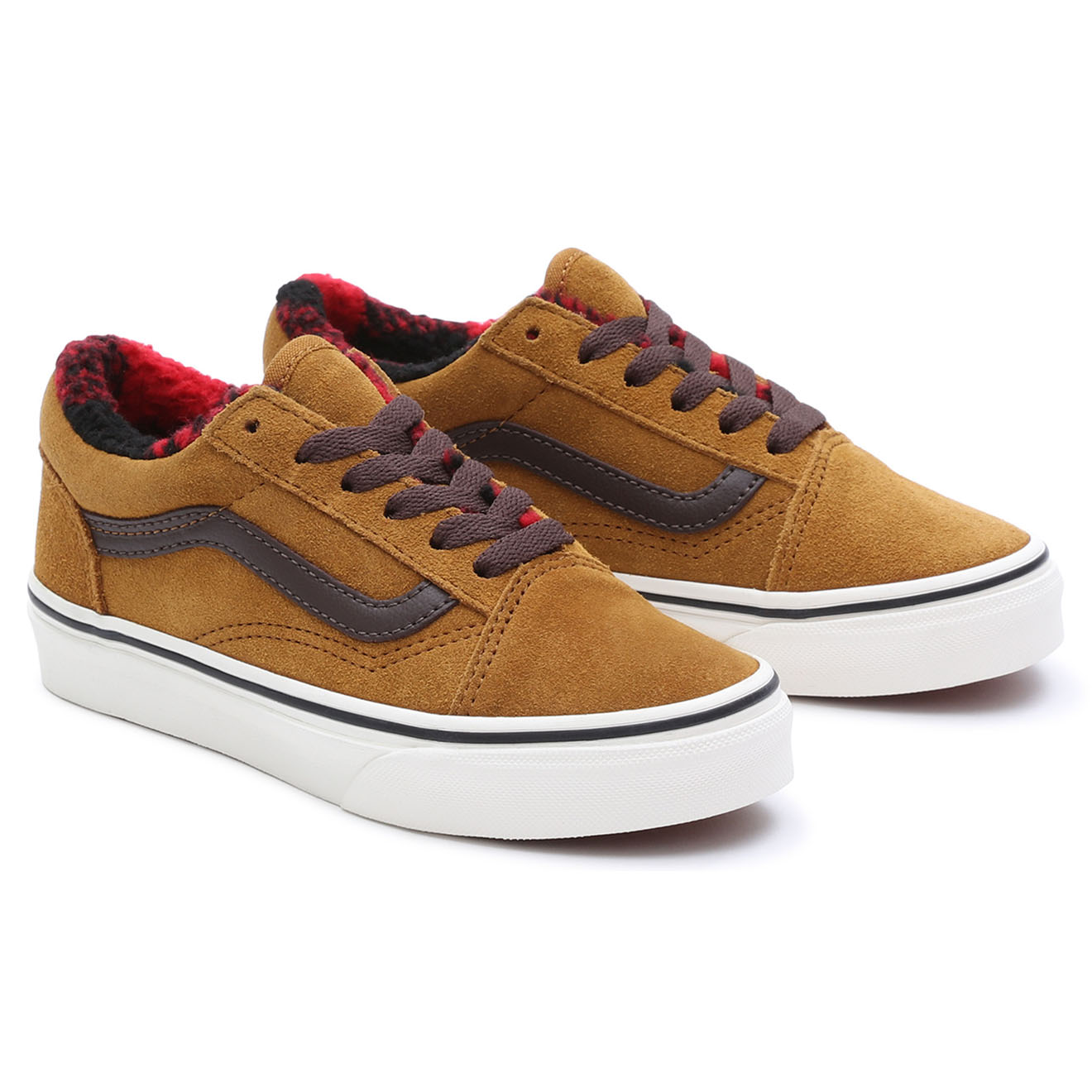 Vans - Baskets en Velours de Cuir Old Skool cognac