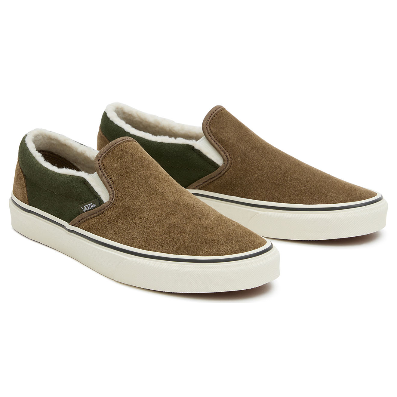 Vans - Slip-on en Velours de Cuir Classic fourrées marron/kaki