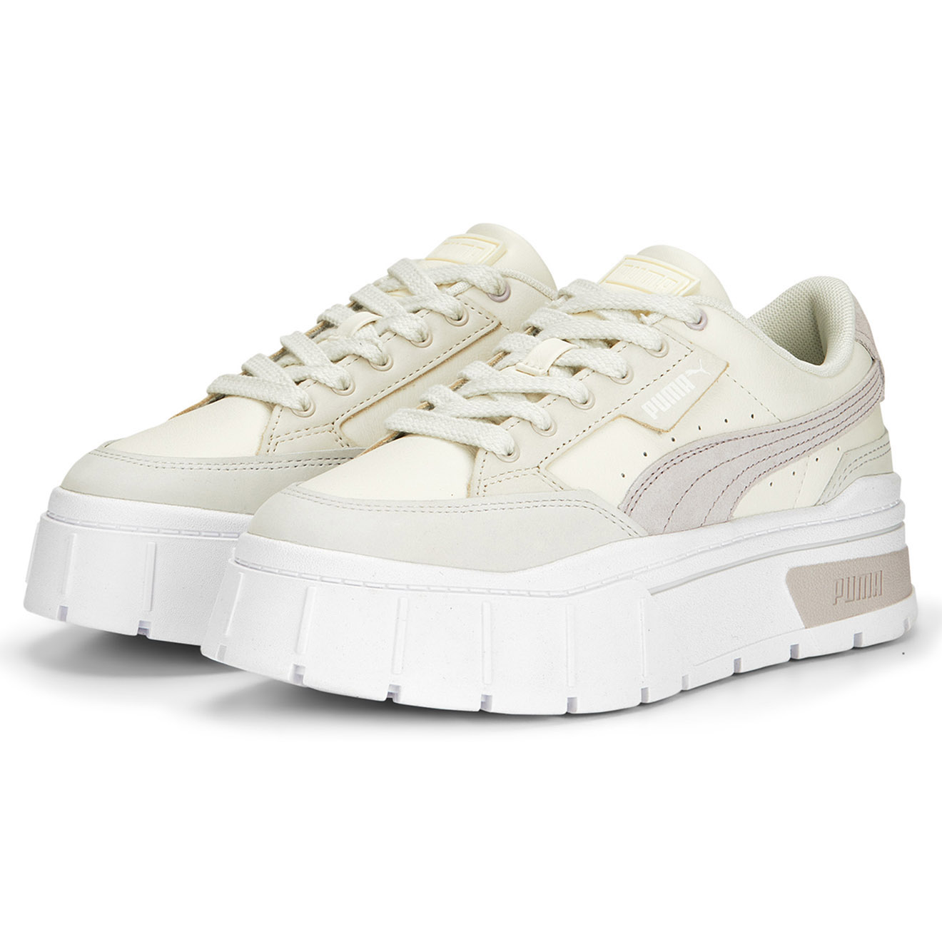 Puma - Baskets en Cuir Mayze Stack Luxe blanc/beige