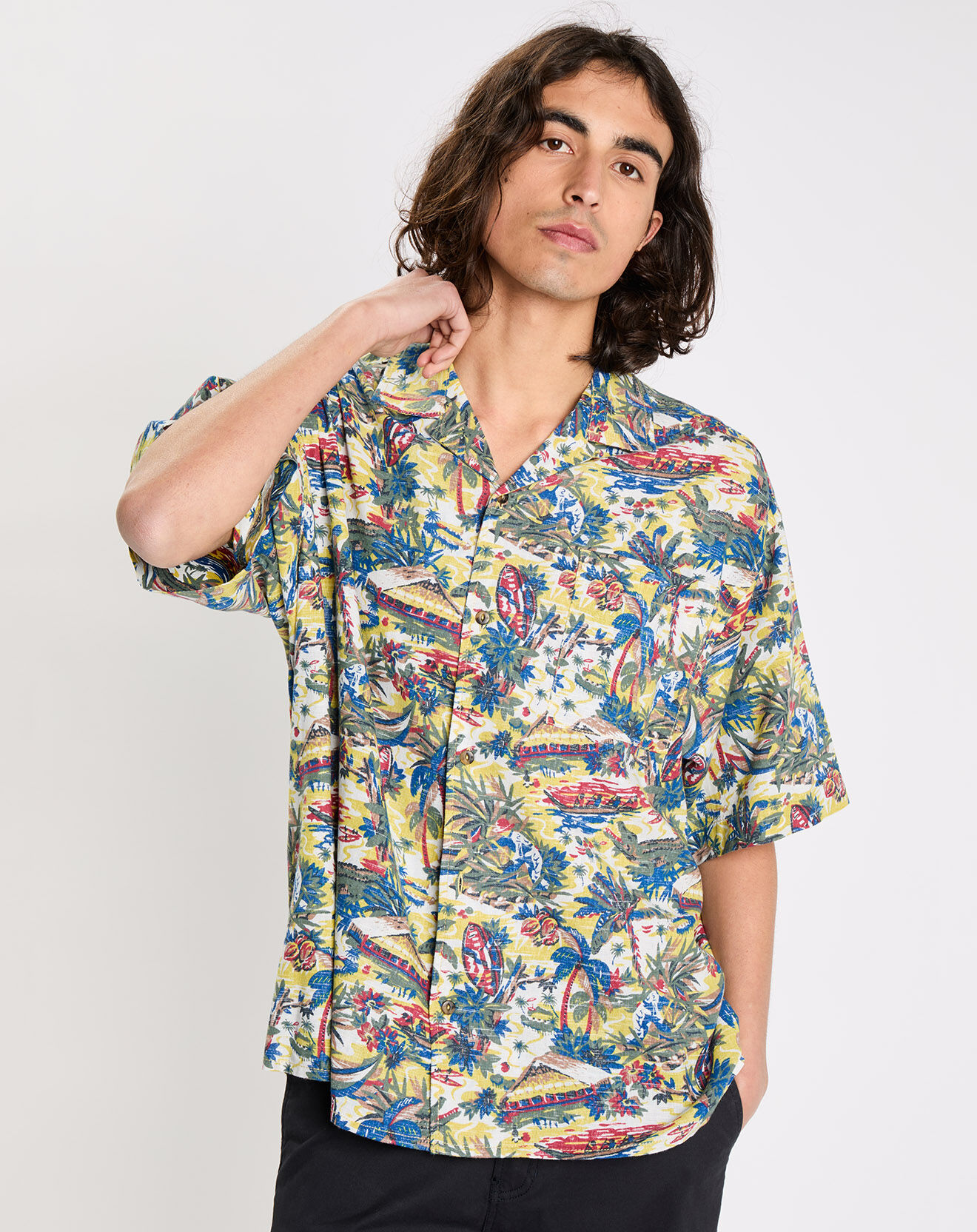 element - chemise en coton & lin manches courtes thalweg multicolore