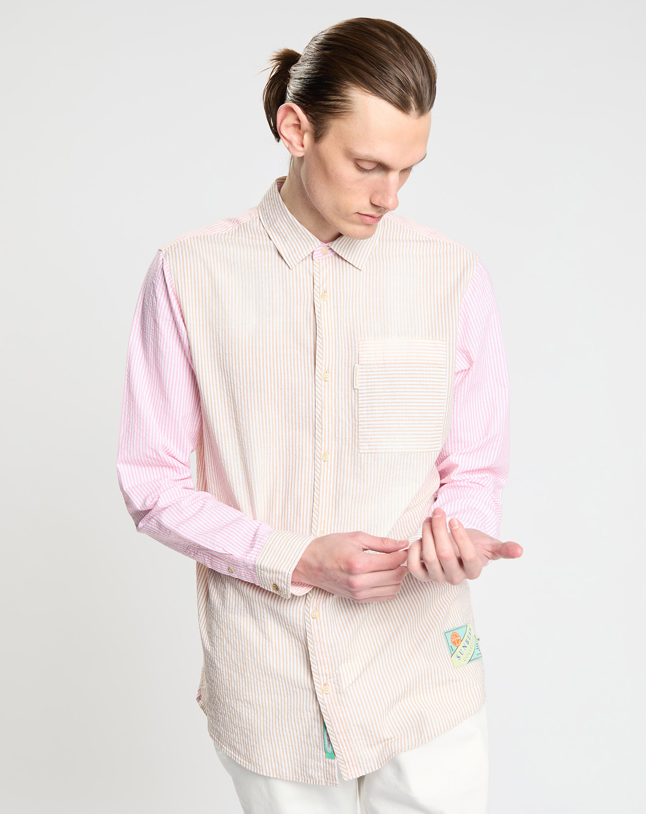 Scotch & Soda - Chemise 100% Coton Bio Regular Fit Seersuck  à rayures rose/beige