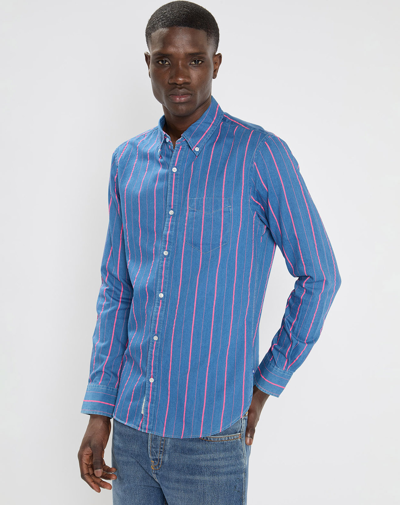 Scotch & Soda - Chemise Slim Fit à rayures bleu/rose