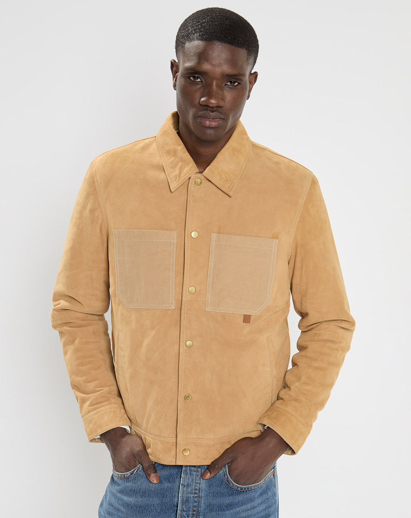 Scotch & Soda - Blouson en peau suédine beige