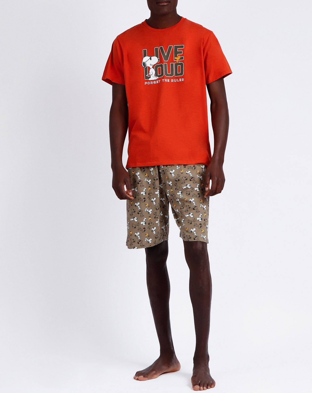peanuts - pyjama t-shirt & short félix orange/marron