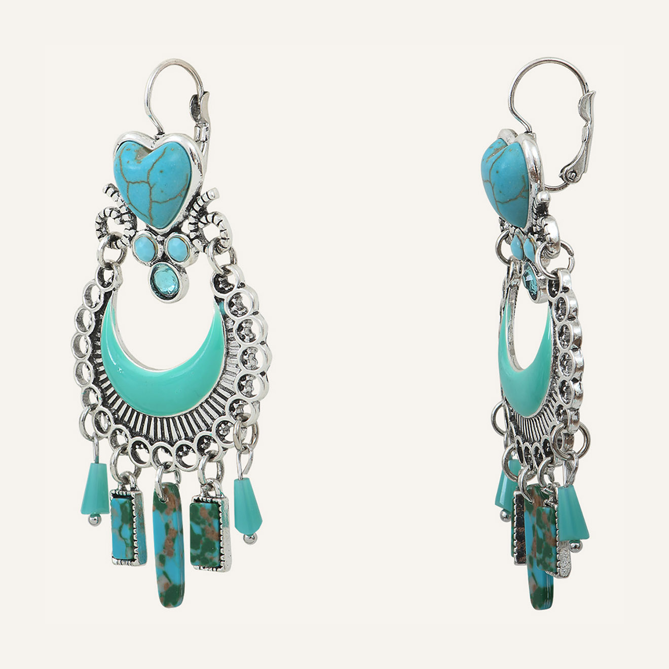 Reminiscence - Boucles d'oreilles Indian Song argenté/turquoise