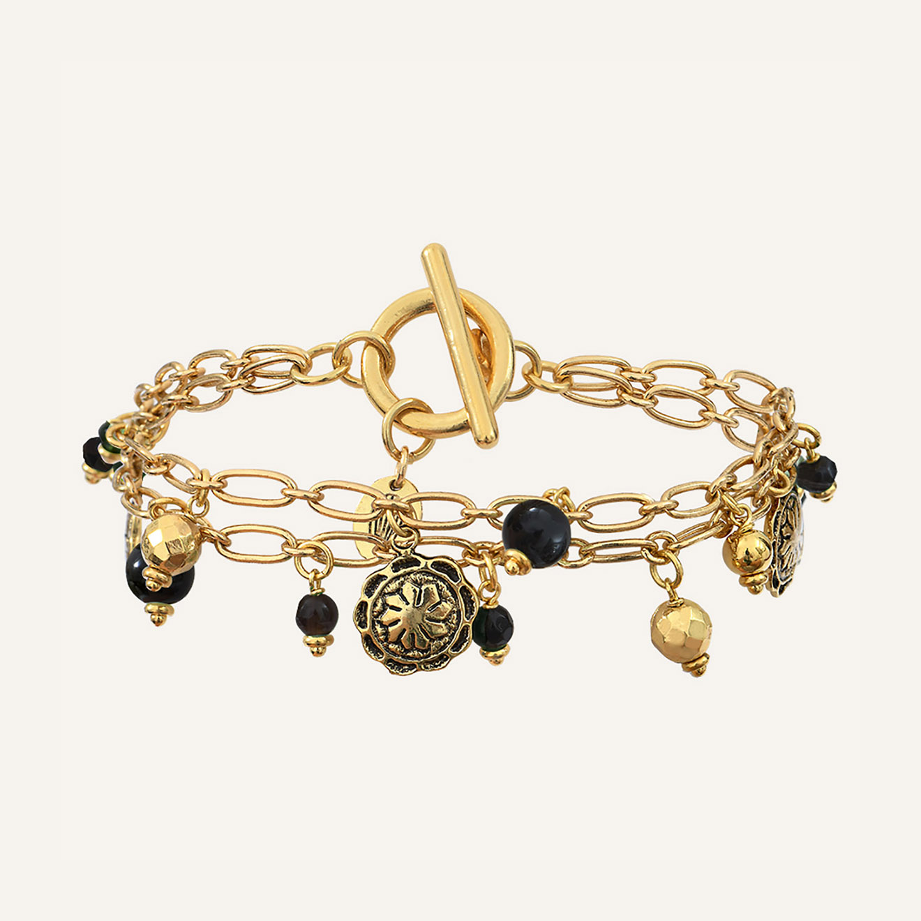 Reminiscence - Bracelet Amazones Agate & Quartz doré/noir