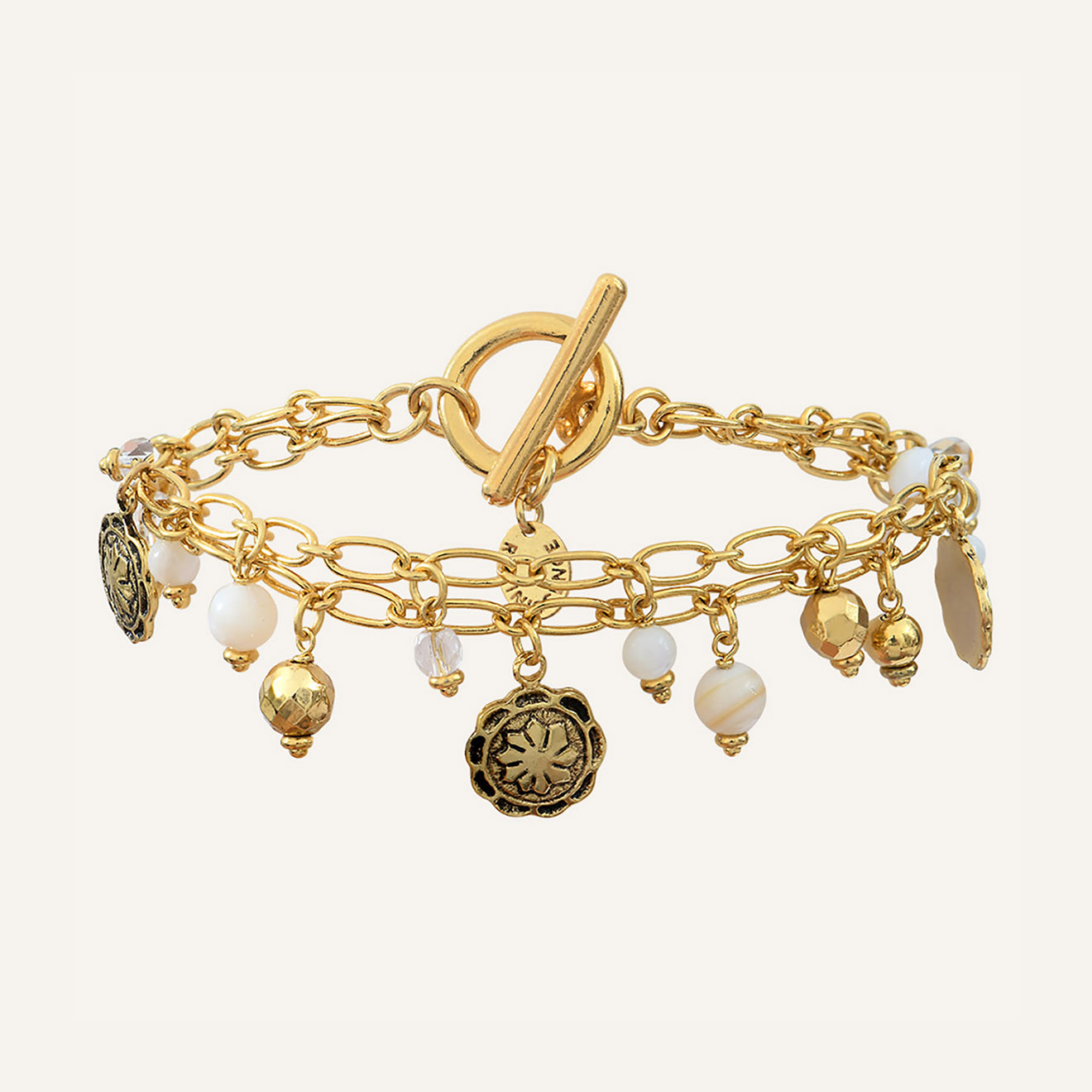 Reminiscence - Bracelet Amazones Nacre & Calcite doré/blanc