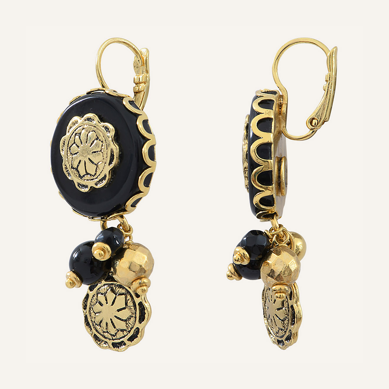 Reminiscence - Boucles d'oreilles Amazones Agate doré/noir