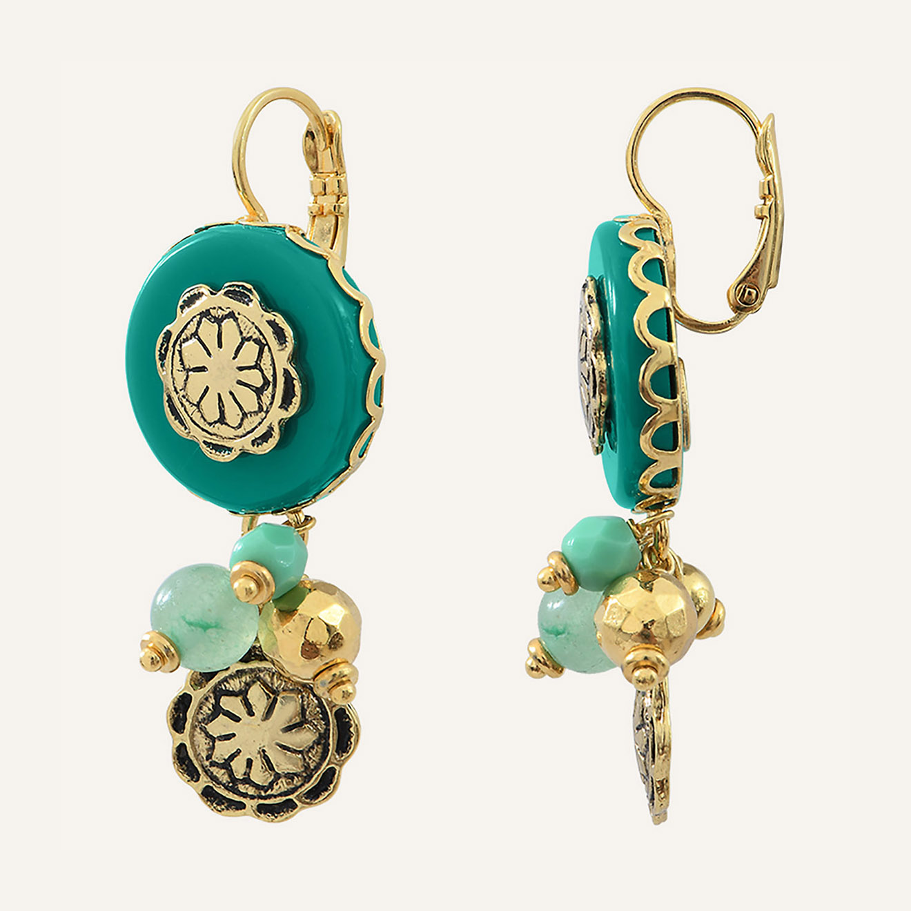 Reminiscence - Boucles d'oreilles Amazones Aventurine doré/vert