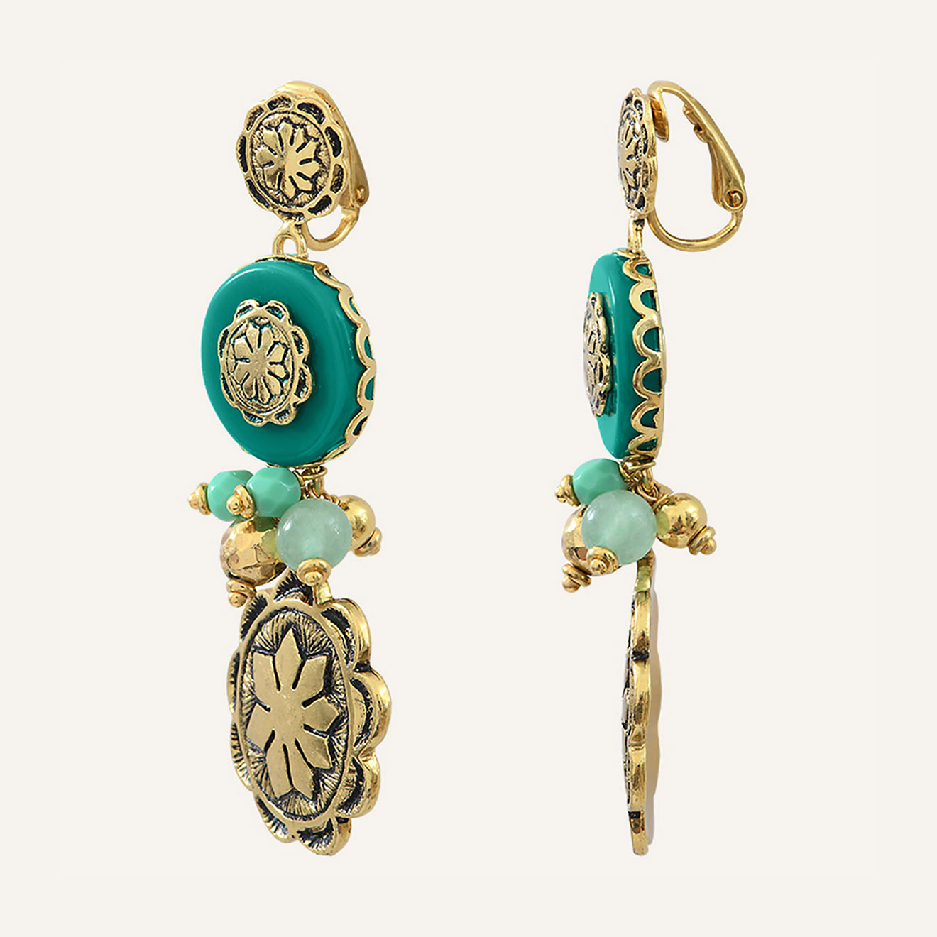 Reminiscence - Boucles d'oreilles Amazones Aventurine doré/vert