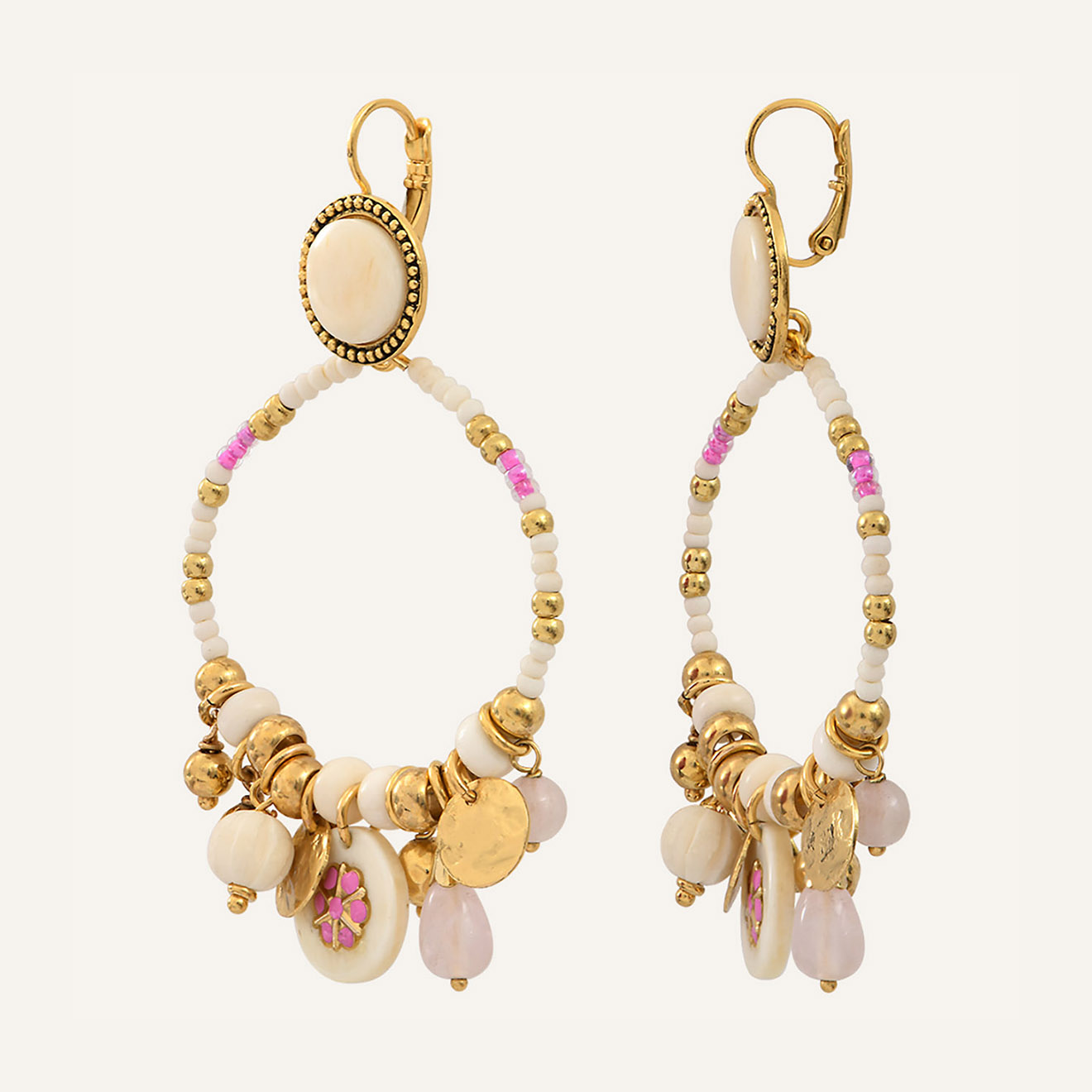 Reminiscence - Boucles d'oreilles Lucky Charms Quartz dorées