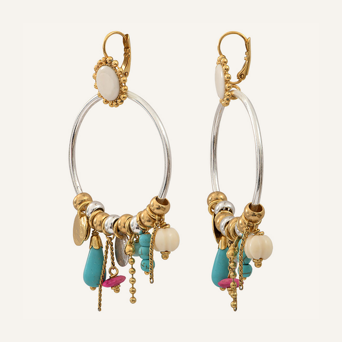 Reminiscence - Boucles d'oreilles Lucky Charms Howlite argenté/doré