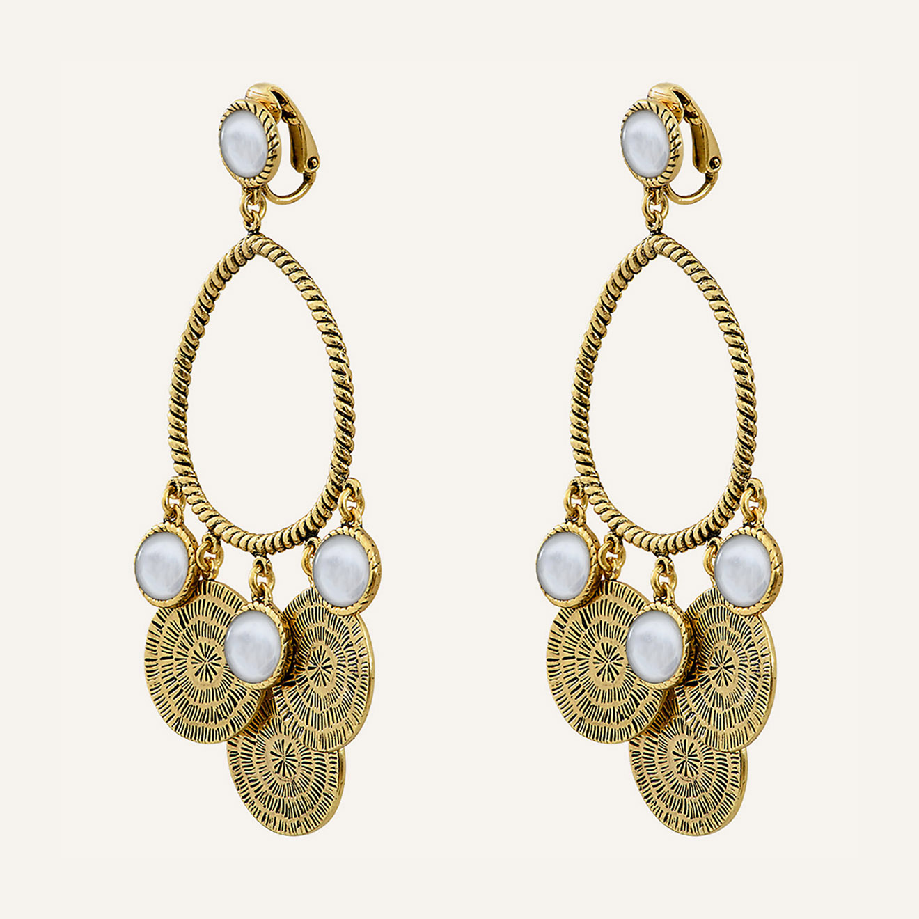 Reminiscence - Boucles d'oreilles Arizona Nacre doré/blanc