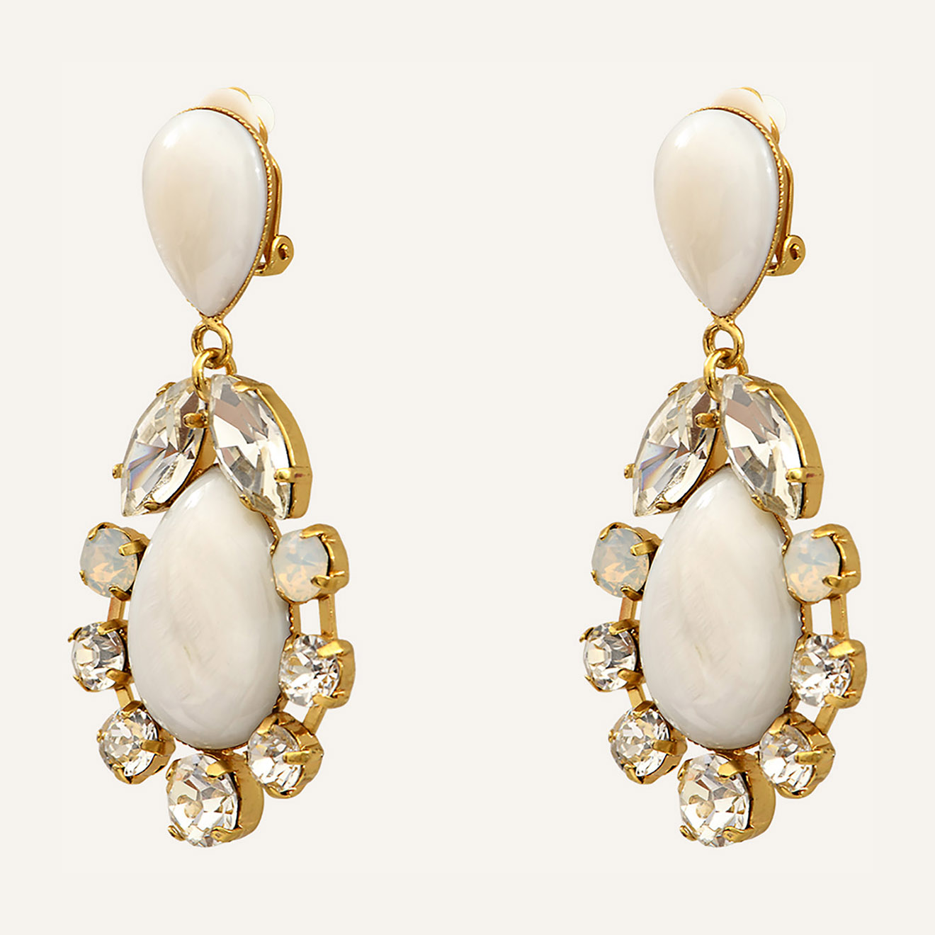 Reminiscence - Boucles d'oreilles Sparkling Coquillage & Cristaux Swarovski doré/blanc