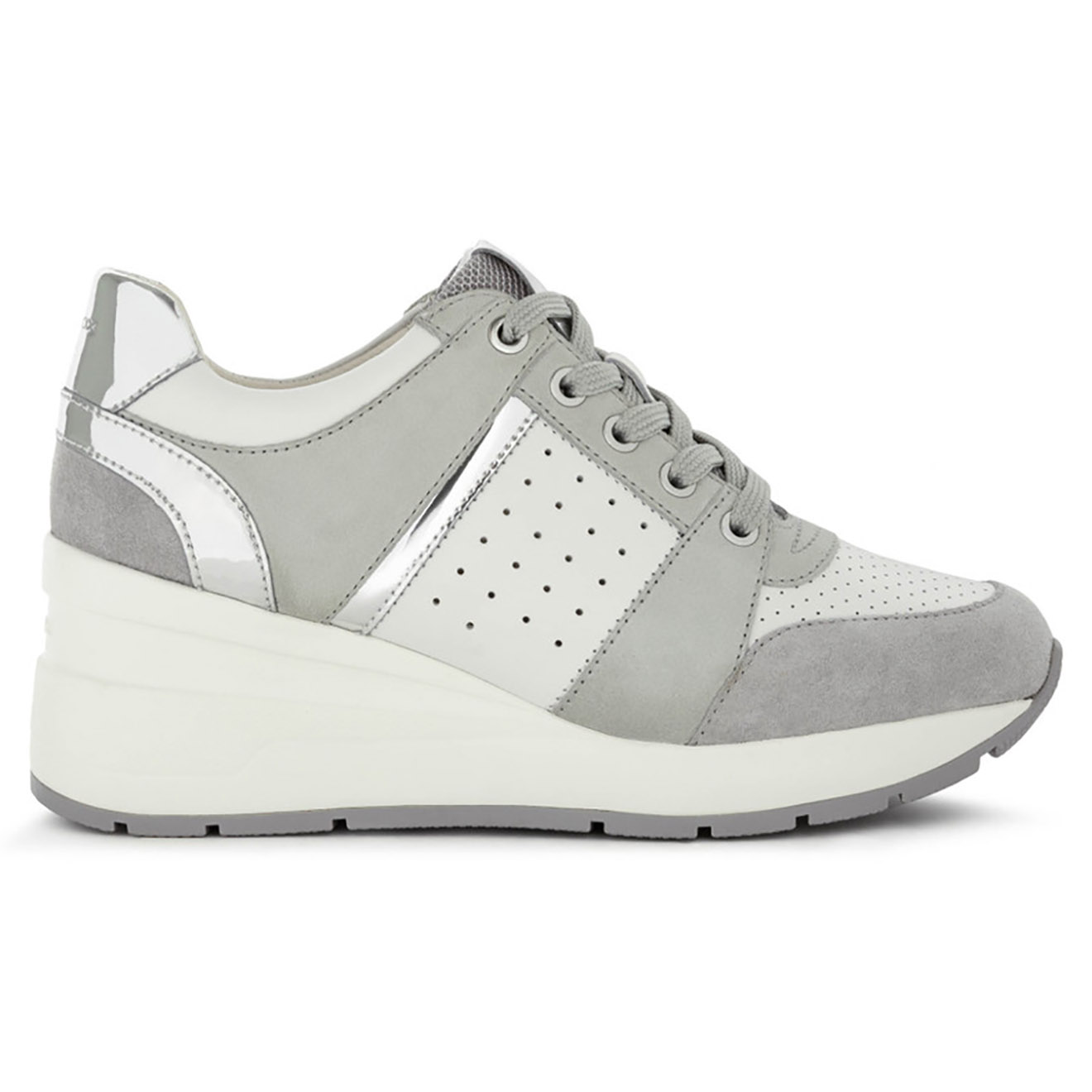 Geox - Baskets en Cuir Zosma blanc/gris - Talon 7 cm