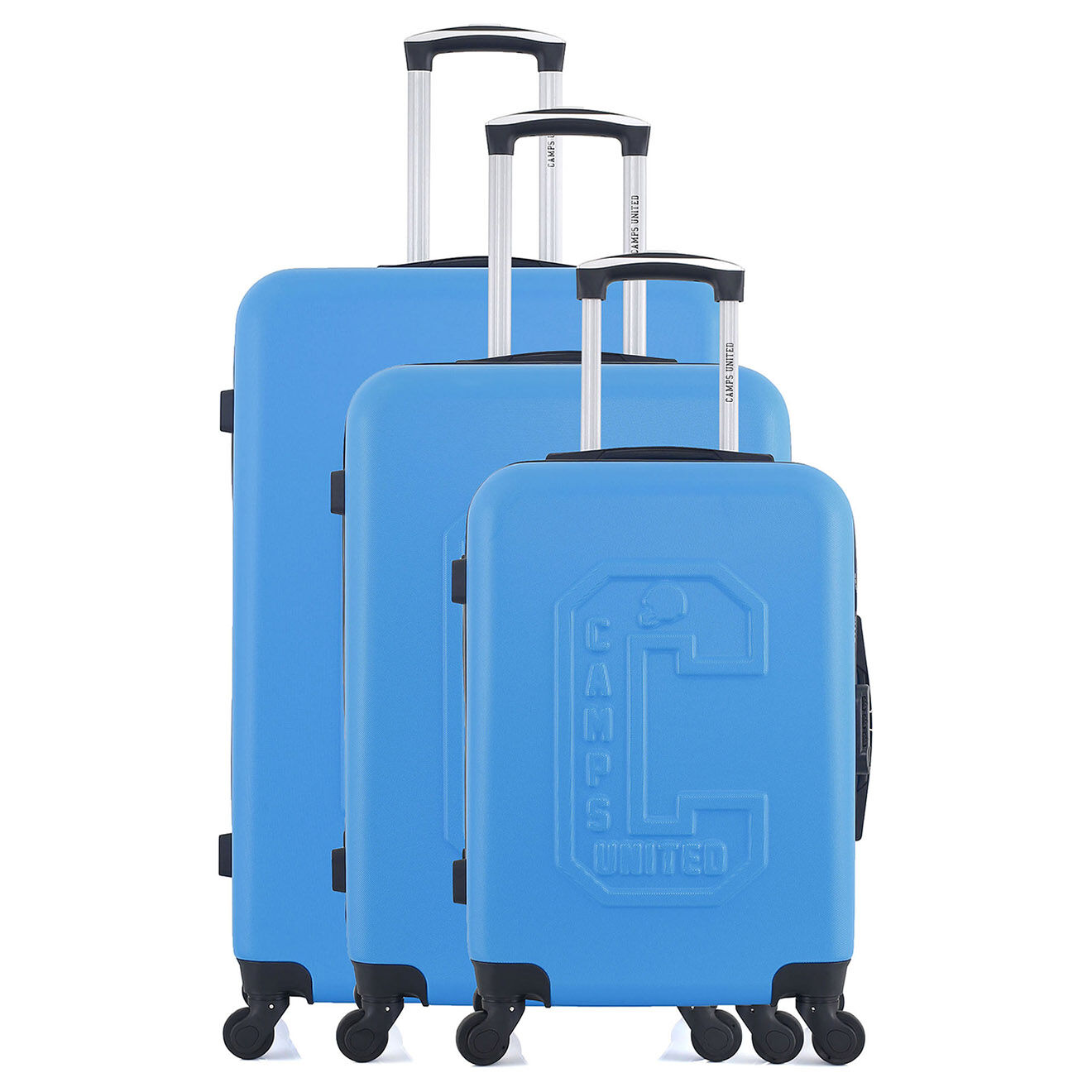 camps united - 3 valises 4 roues simples ucla 75/65/55 cm bleue